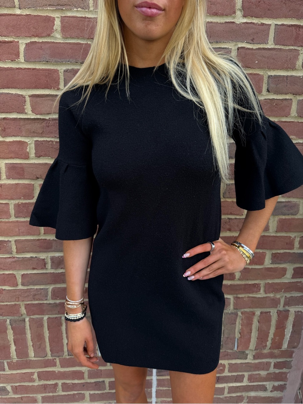 Black Ruffle-Sleeve Mini Dress - Picture 2 of 2